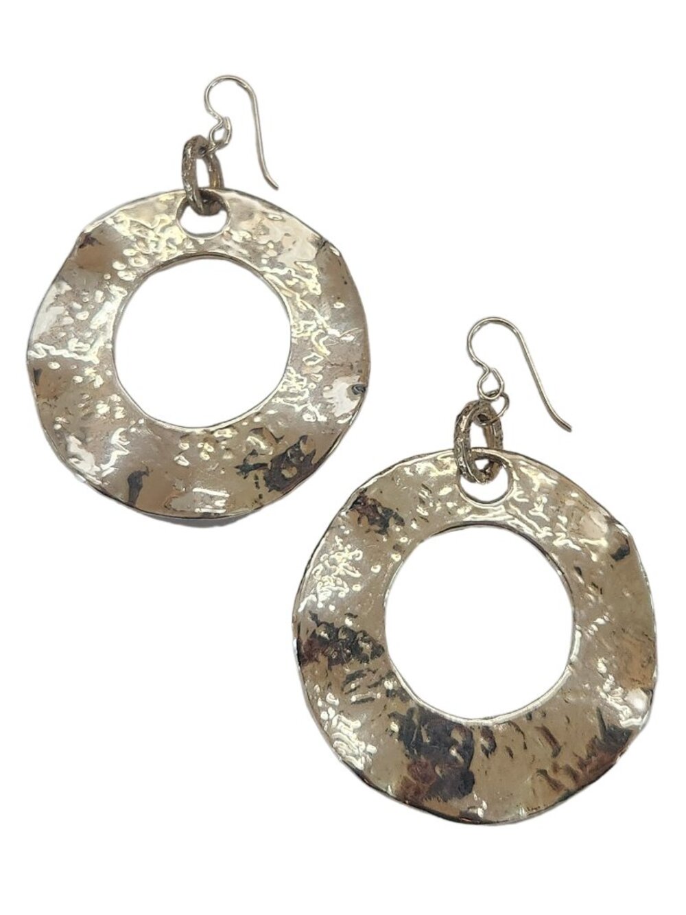 Sterling Silver Hammered Statement Earrings | Large 45mm Dangles